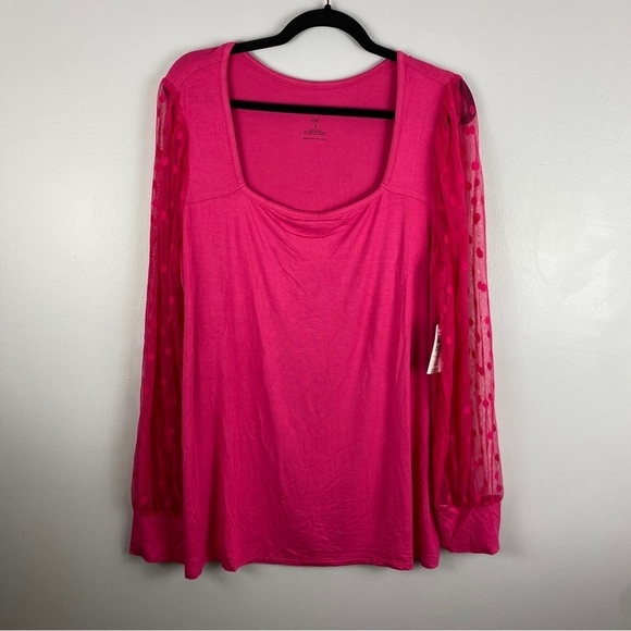 TORRID Pink Super Soft Dot Mesh Sleeve Top 2X NWT - Picture 4 of 12